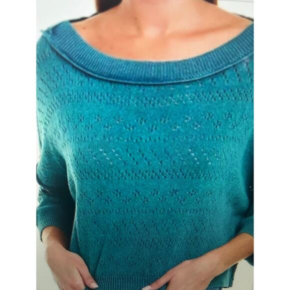NWT Free People Sandcastle crop sweater in deep pacific large - Picture 1 of 9
